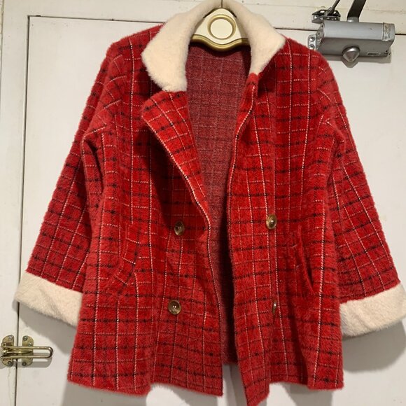 VINTAGE SUPER SOFT SUPER WARM ALPACA DOUBLE BREAST PLAID JACKETS SIZE L - Picture 1 of 7